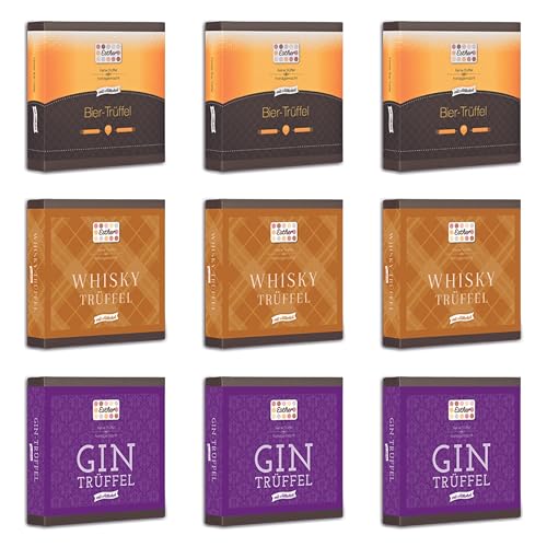 Esther Bier | Whisky | Gin Trüffel 9er Präsentpackung mit Alkohol 110g | 9er Set | 3 Sorten Pralinen & Trüffel | passendes Präsent für Mama, Oma, Opa, Papa, Freunde von Esther Confiserie