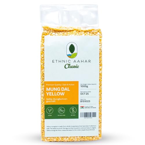 Ethnic Aahar Mung Dal Yellow 1kg – Classic Gelbe Mungbohnen für Dal & Currys von Ethnic Aahar