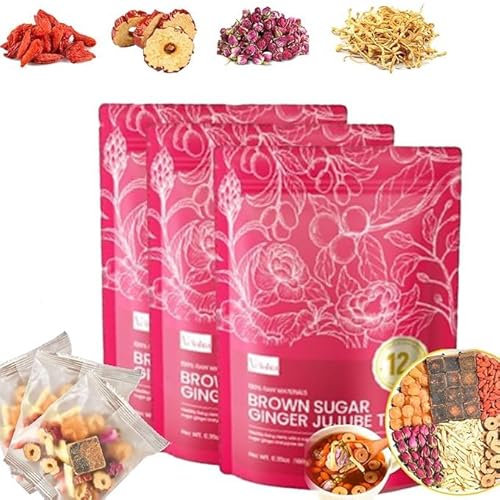 Chinese Brown Sugar Ginger Tea,Black Sugar Red Jujube Ginger Tea,Instant Black Sugar Ginger Jujube Tea Cubes with Red Ginseng Black Sugar Ginger Tea, Warms,Soothes & Aids Digestion (3 Box) von Eunmsi