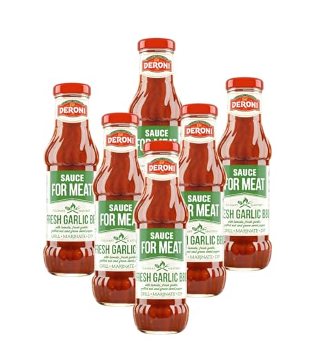 Deroni BBQ-Tomatensauce mit Knoblauch | 6er Pack im Glas x 330g | Barbecue sauce zum Grillen, Marinieren und für Soßen | Enthält keine Konservierungsstoffe, Farbstoffe oder Geschmacksverstärker von Euro-East