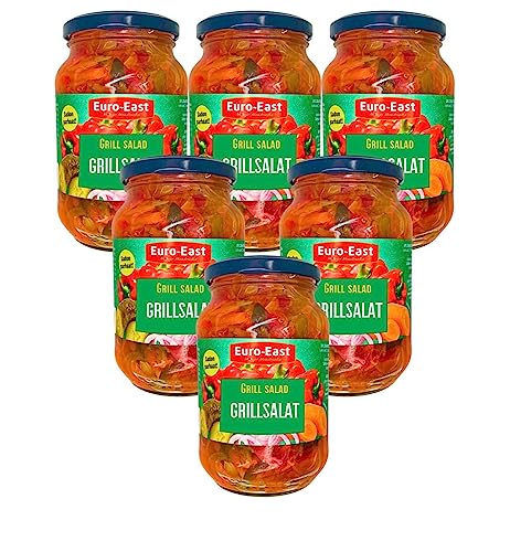 Euro-East Grillsalat 6er Pack im Glas x 460g | vegan, glutenfrei | Gewürzgurkensalat mit Karotten, Paprika und Zwiebeln von Euro-East