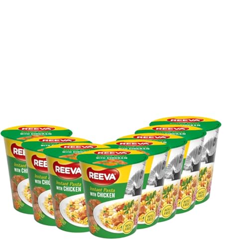 Reeva Pasta Snack Chicken Instant-Nudeln, Praktisch und geschmackvoll, fertige Mahlzeiten in nur 5 Minuten - einfach heißes Wasser hinzufügen 8 x 70g von Euro-East