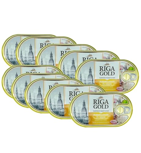 Riga Gold Makrelenfilet in Öl 190g/129g | 10er Pack in Metalldose x 190g | Gefangen im Nordostatlantik (FAO 27) | Fertige Fischkonserven | Dosenfisch von Euro-East