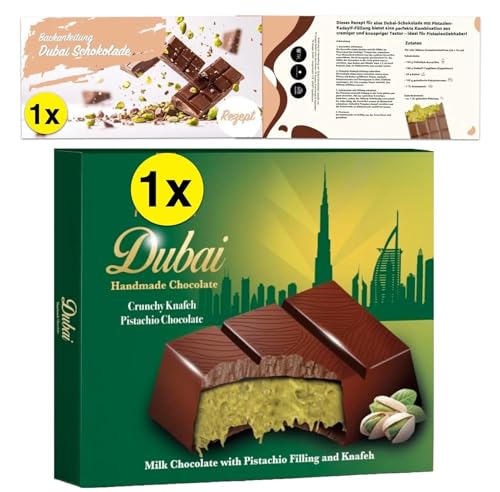 12x Dubai Schokolade mit 1x 100 Gramm Tafel + 1x Backanleitung - Probieren -Selbst Backen - Geschenke Weihnachten für Männer & Frauen (12x (Blister)) von Everhomely