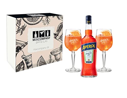 Aperol Schuber Geschenkset - Aperol Aperitivo Italiano 0,7L (11% Vol) + 2x Aperol Gläser/Glas- [Enthält Sulfite] von Mixcompany.de Bar & Glas