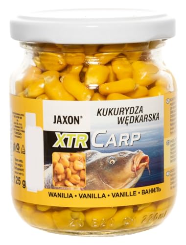 Exar Jaxon XTR Carp stark aromatisierter Mais in 12 Geschmacksrichtungen im Krug 125g Karpfenangeln Karpfenfischen Grundfutter (Vanille FX-CB05) von Jaxon