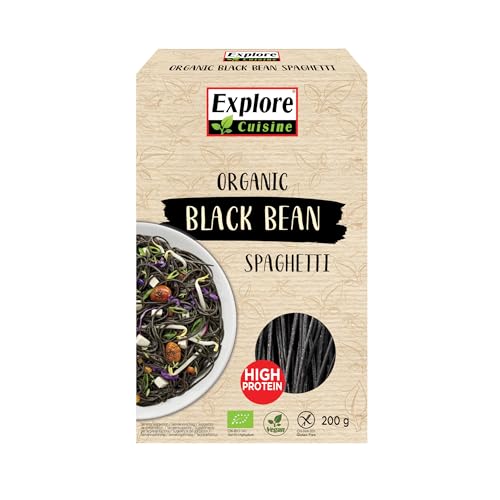 Explore Cuisine Bio Spaghetti aus schwarzen Sojabohnen – Glutenfreie schwarze Nudeln, pflanzliche Protein Pasta ohne Zusatzstoffe, ideal bei Zöliakie, wenig Kohlenhydrate, vegan, 200g von EXPLORE CUISINE