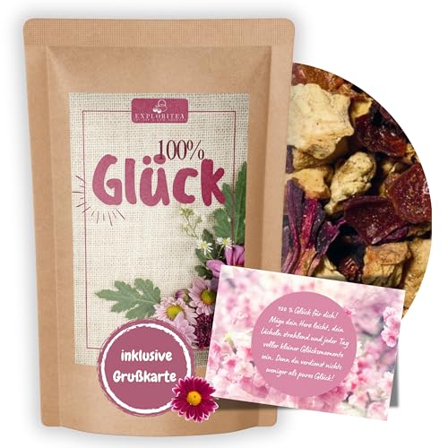 EXPLORITEA 100% Glück Früchtetee – Aromatische Apfel-Vanille-Zitrusmischung im ZIP-Lock Kraftpapierbeutel, 70g. Natürlicher Genuss, ideal als Geschenk für Teeliebhaber und für besondere Glücksmomente von Exploritea