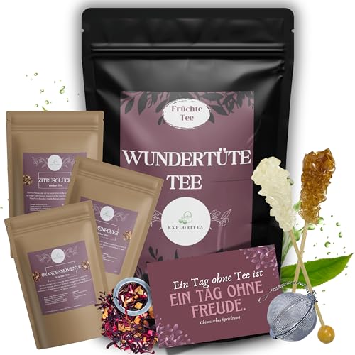 Tea Tasting Set Früchte Tee - Tee Geschenkset mit 3 Früchtetees aus aller Welt, inkl. Teeei, Luxuriöses Tee Probierset, Wundertüte Geschenktüte Früchtetee, Geschenk Set mit 3 Frucht Tees von Exploritea