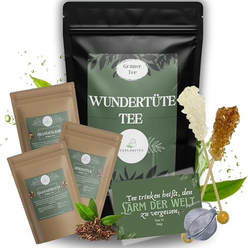 Tea Tasting Set Grüner Tee - Tee Geschenkset mit 3 Grüntees aus aller Welt, inkl. Teeei, Luxuriöses Tee Probierset, Wundertüte Geschenktüte Grüner Tee, Geschenk Set mit 3 Grünen Tees von Exploritea