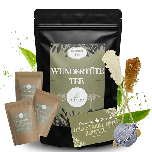 Tea Tasting Set Kräuter Tee - Tee Geschenkset mit 3 Kräutertees aus aller Welt, inkl. Teeei, Luxuriöses Tee Probierset, Wundertüte Geschenktüte Kräutertee, Geschenk Set mit 3 Kräuter Tees von Exploritea