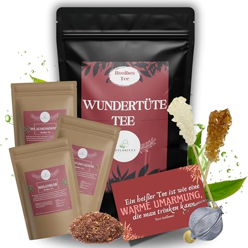 Tea Tasting Set Rooibos Tee - Tee Geschenkset mit 3 Rooibostees aus aller Welt, inkl. Teeei, Luxuriöses Tee Probierset, Wundertüte Geschenktüte Rooibostee, Geschenk Set mit 3 Rooibos Tees von Exploritea