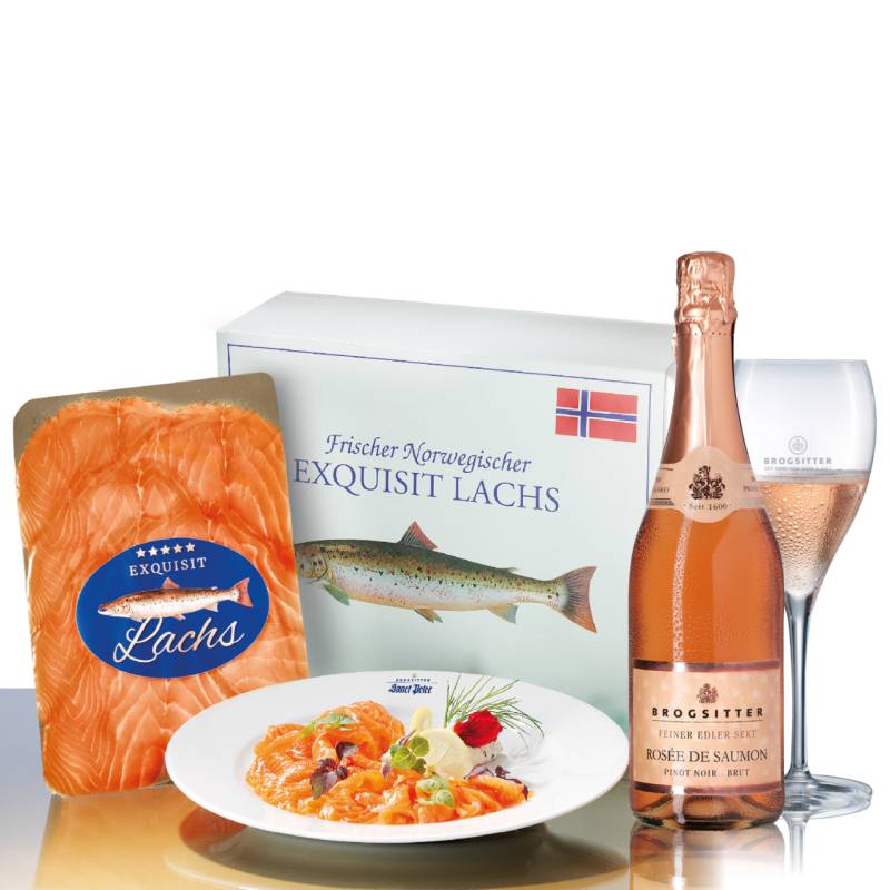 Frischer norwegischer Lachs und Rosée de Saumon Sekt Brut von Exquisit Lachs