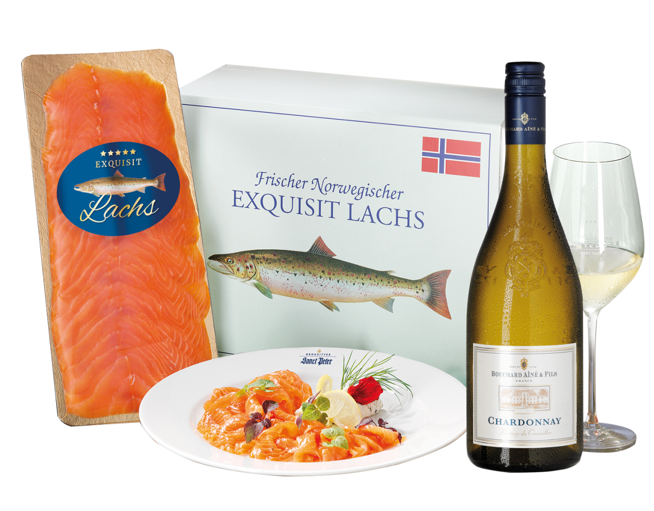 Frischer norwegischer Lachs & feinster Chardonnay von Exquisit Lachs