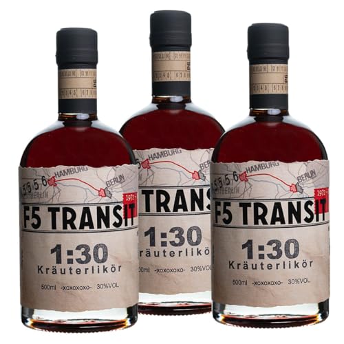 3 x 1:30 Kräuterlikör 0.5l (30% Vol) No. 5556 - Sparset - DDR Edition | F5 Transit | Premium Kräuterschnaps aus Mecklenburg von F5