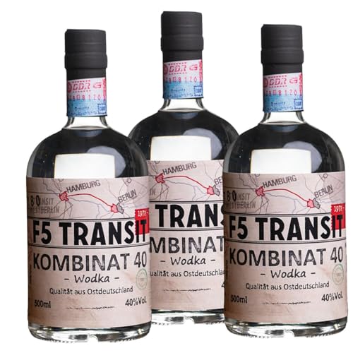 3 x Wodka KOMBINAT 40 Wodka 0.5l (40% Vol) No. 5781-3er-Set - ANGEBOT - F5 Transit - Bester Vodka aus Ostdeutschland | nach überlieferter Rezeptur hergestellt von F5