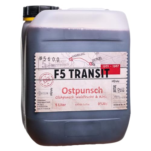 Ostpunsch 5l (9% Vol) No. 5600 | DDR-Edition | F5 Transit | roter Glühpunsch Waldfrucht und Kirsche | 5 Liter Kanister | für gesellige Abende am Lagerfeuer oder am Kamin von F5