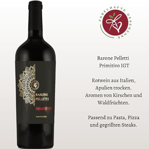 Geschenkset Rotwein Primitivo Barone Pelletti mit Schokoladentrüffeln und Feigen in Schokolade | Präsentkorb Wein und Schokolade | Mit Ostergrüßen von FABELHAFTE GESCHENKE