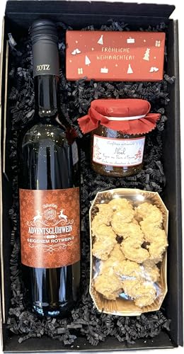 Glühwein Geschenkset mit Winzer-Glühwein, Spritzgebäck, Weihnachtsaufstrich und Weihnachts-Schokolade von FABELHAFTE GESCHENKE