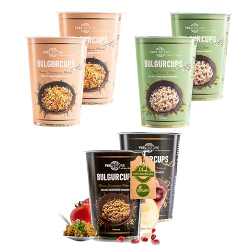 FEELNATURE Bulgurcups Try-Me-Set - Die Revolution der Fertiggerichte | 6 Bulgurcups, je 2x Kisir, 2x Vegetables, 2x Subtropical | Die köstliche neue Alternative, geniesse Geschmacksexplosionen von FEELNATURE ...die feine Art zu genießen.