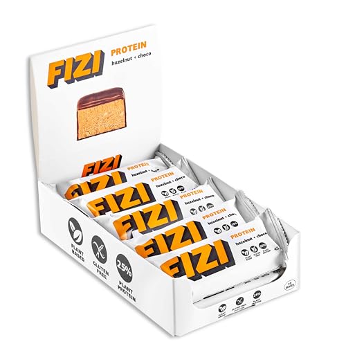 FIZI High Protein Riegel – Haselnuss + Schoko 10 x 45g – Vegane Proteinriegel - 11g Pflanzenprotein - Vegane Proteinriegel Ohne Zucker – Milchfrei Riegel - Palmölfreie Proteinriegel von FIZI