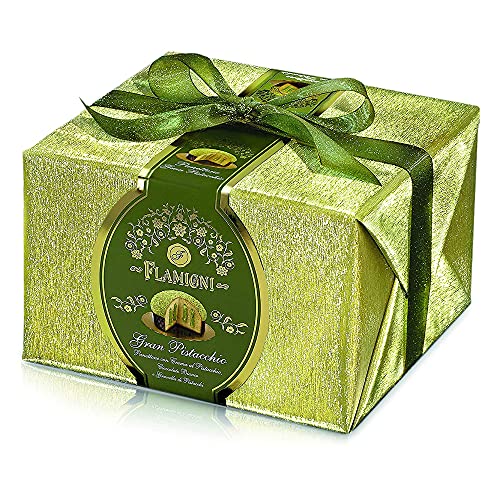 FLAMIGNI, Artisan Panettone Große Pistazie gefüllt mit Pistaziencreme, Glasiert mit weißer Schokolade und Knusprigen Pistazienkörnern, Besondere Weihnachtsgeschenkbox, 950 gr von FLAMIGNI