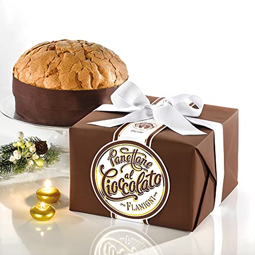 FLAMIGNI, Artisan Panettone mit Dunklen Schokoladentropfen, Glasiert mit Haselnüssen und Mandeln, ohne Rosinen und Kandiert, Paket mit Band ideales Kuchen als Geschenke, 1kg von FLAMIGNI