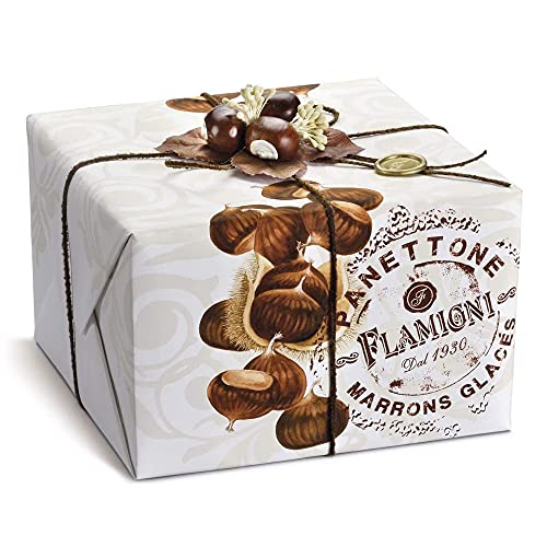 FLAMIGNI, Artisan Panettone mit Marron Glacé, mit glasierten Kastanien, überzogen mit Haselnüssen, Mandeln und Zucker, Geschenkpaket mit Weihnachtsdekoration, 1kg von FLAMIGNI