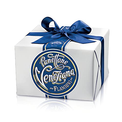 FLAMIGNI, Venezianischer Artisan Panettone mit Kandierter Orange und Knuspriger Glasur mit Zuckerkörnern, Ohne Rosinen, Paket mit Band, Ideales Kuchen als Geschenke, 1kg von FLAMIGNI