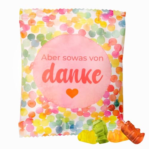 25 x Gast-Geschenke Tütchen: farbenfrohe Tüte, gefüllt mit echten Trolli Gummibärchen mit 10% Fruchtsaft, 10g, Aber sowas von Danke" - Perfekt als Dankeschön, Gastgeschenk, Einschulung & Candy Bar von FLAMINGO ON THE BEACH