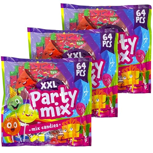 3x Becky's Party Mix Bag 64 Stück, 1.5 kg: vegan, glutenfrei - Süß, sauer, fruchtig, für jede Feier, Süßigkeiten Mix mit Lutscher, Kaugummis, Kaubonbons, Ideal für Geburtstage, Picknicke, Filmabende von FLAMINGO ON THE BEACH