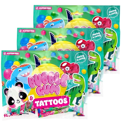 3x Becky's Tutti-Frutti Kaugummis mit Tattoos je 80g, je 10 x 4 Kaugummis jeweils einzeln verpackt, kreativer Spaß mit farbenfrohen Tattoos, ideal für Geburtstagsfeiern, Party-Bags und Schultüten von FLAMINGO ON THE BEACH