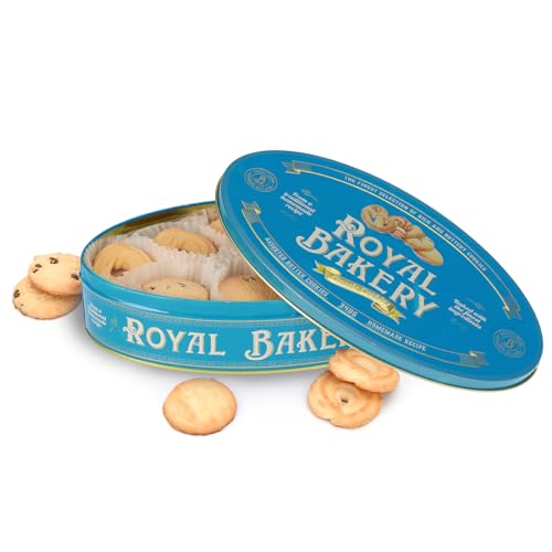 Becky's ovale Butterkeksdose "Royal Bakery" 340g, gefüllt mit dänischen Butterkeksen, Retro Design in Blau Grüntönen, Mürbegebäck mit Butter, Perfekt für zarte Genussmomente & Geschenkidee von FLAMINGO ON THE BEACH