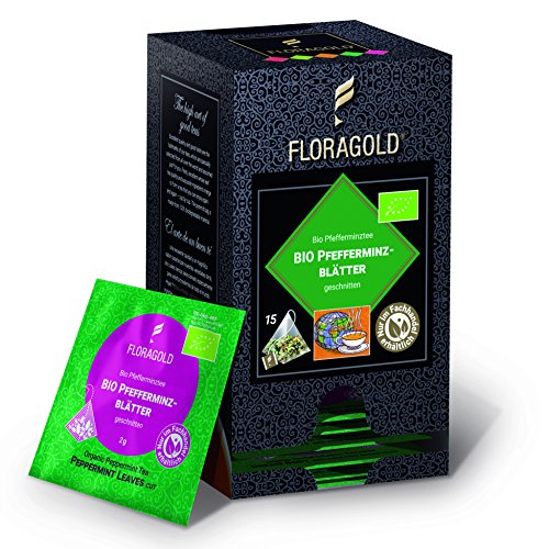 FLORAGOLD Pyramidenbeutel Bio KT Pfefferminzblätter geschnitten, 1er Pack (1 x 30 g) von FLORAGOLD