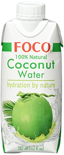 FOCO Kokoswasser, pur, erfrischender Durstlöscher, Sportgetränk, kalorienarm, von Natur aus vegan, 100 % Kokosnusswasser - 12 x 330 ml von FOCO