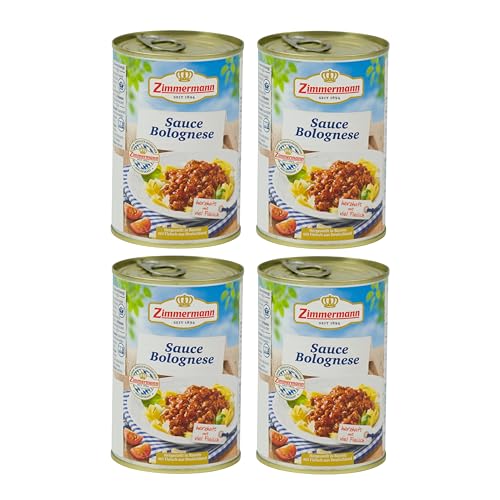 Food-United BOLOGNESE-SAUCE-SOßE 4x400ml Dose | tafelfertig | verzehrfertig | herzhaft | von ZIMMERMANN | mit viel Fleisch und Gemüse von FOOD-UNITED