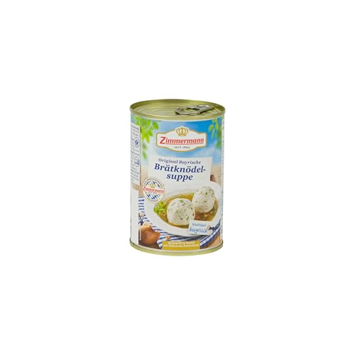 Food-United BRÄTKNÖDEL SUPPE 400ml Dose | 4 Knödel | herzhaft | deftig | aus Bayern von ZIMMERMANN | bayerische Spezialität | traditionelle Suppe mit feiner Petersilie in kräftiger Fleischbrühe von FOOD-UNITED