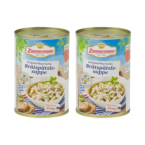 Food-United BRÄTZSPÄTZLE SUPPE 2x400ml Dose | herzhaft | deftig | aus Bayern von ZIMMERMANN | bayerische Spezialität | traditionelle Suppe mit feiner Leber in konzentrierter Brühe von FOOD-UNITED