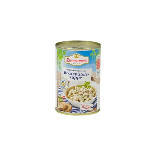 Food-United BRÄTZSPÄTZLE SUPPE 400ml Dose | herzhaft | deftig | aus Bayern von ZIMMERMANN | bayerische Spezialität | traditionelle Suppe mit feiner Leber in konzentrierter Brühe von FOOD-UNITED