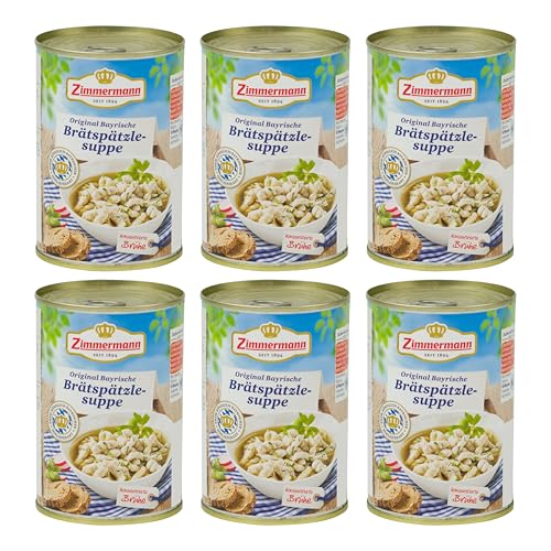 Food-United BRÄTZSPÄTZLE SUPPE 6x400ml Dose | herzhaft | deftig | aus Bayern von ZIMMERMANN | bayerische Spezialität | traditionelle Suppe mit feiner Leber in konzentrierter Brühe von FOOD-UNITED