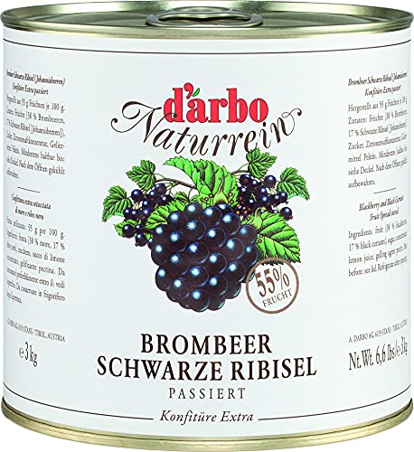 Food-United BROMBEER schwarze JOHNNISBEERE KONFITÜRE Extra 3kg Dose fein passiert Brot-Aufstrich von DARBO für Brombeer-Schwarze-Johannisbeere-Cassis-Füllungen-Gebäck von FOOD-UNITED