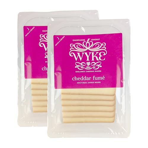 Food-United CHEDDAR-KÄSE geräuchert 12 Scheiben 2x160g von WYKE Farms cheddar cheese englischer Hartkäse Rauchkäse ideal zu Toasties Burger Sandwiches Wraps Käseplatten Saucen von FOOD-UNITED