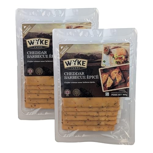 Food-United CHEDDAR-KÄSE mit Barbecue-Gewürz 6 Scheiben 2x160g von WYKE Farms cheddar cheese leicht scharf englischer Hartkäse ideal zu Burgern Sandwiches BBQ-Gerichten Tex-Mex Wraps Raclette von FOOD-UNITED