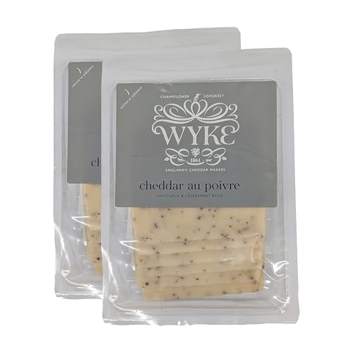 Food-United CHEDDAR-KÄSE mit schwarzem Pfeffer 12 Scheiben 2x160g von WYKE Farms cheddar cheese leicht scharf englischer Hartkäse ideal zu Burger Sandwiches Wraps Saucen Pizza Pasta von FOOD-UNITED