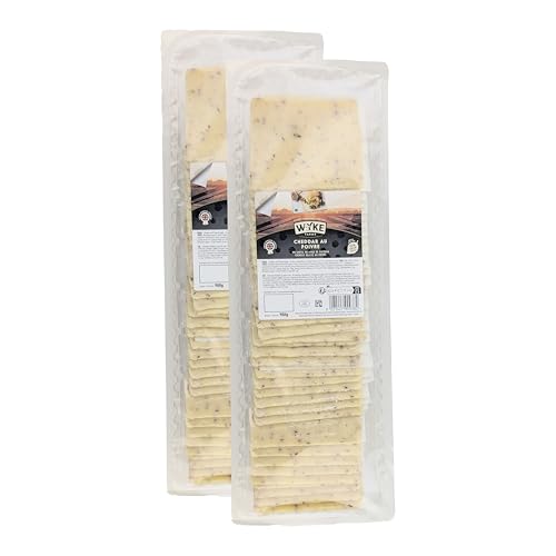 Food-United CHEDDAR-KÄSE mit schwarzem Pfeffer 38 Scheiben 2x 980g Großpackung von WYKE Farms cheddar cheese leicht scharf englischer Hartkäse ideal zu Burger Sandwiches Pizza Pasta von FOOD-UNITED