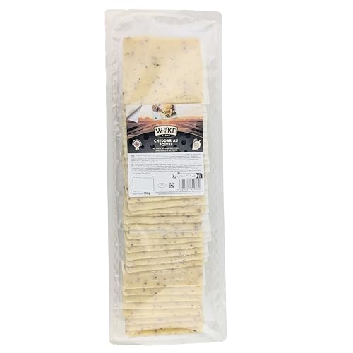 Food-United CHEDDAR-KÄSE mit schwarzem Pfeffer 38 Scheiben 980g Großpackung von WYKE Farms cheddar cheese leicht scharf englischer Hartkäse ideal zu Burger Sandwiches Pizza Pasta von FOOD-UNITED