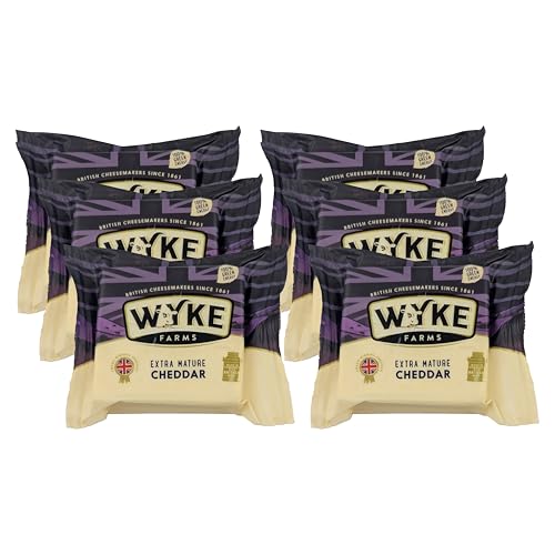 Food-United CHEDDAR-KÄSE weiß und extra reif 6x200g Stück von WYKE Farms extra mature cheddar cheese 12 Monate gereift englischer Hartkäse perfekt zu Käseplatten Fondue Burger Toasts Pasta Saucen von FOOD-UNITED