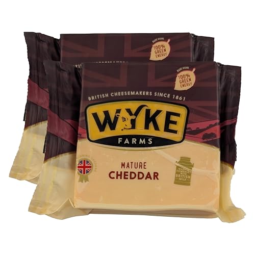 Food-United CHEDDAR-KÄSE weiß und reif 2x200g Stück von WYKE Farms mature cheddar cheese 6 Monate gereift englischer Hartkäse perfekt zu Käseplatte Nudeln Burgern Pasta Pizza mac-n-cheese von FOOD-UNITED