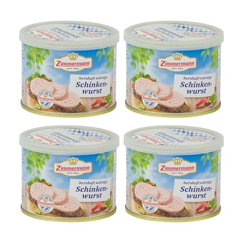 Food-United DELIKATESS-SCHINKENWURST GQB 4x200g Döschen | Qualitäts- und Herkunftssicherungsprogramm “Geprüfte-Qualität-Bayern” | Dosen-Wurst | bayerische Spezialität | von ZIMMERMANN von FOOD-UNITED