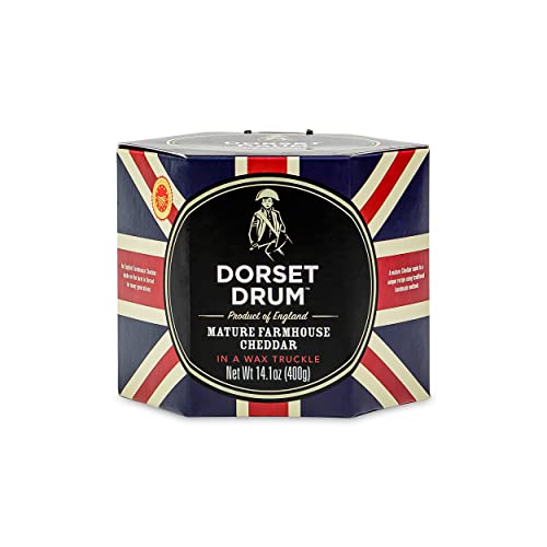 Food-United ENGLISH FARMHOUSE Cheddar Käse 2x 400g Dorset Drum D.O.P. cheddar cheese 12 Monate gereift englischer Schnittkäse passt zu Käseplatte mac-n-cheese mixed pickles Gurken Wein Nüssen (2) von FOOD-UNITED